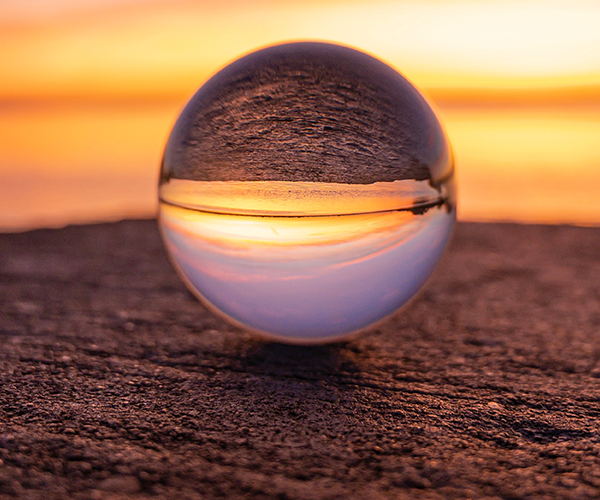 Crystal ball with the horizon in the background