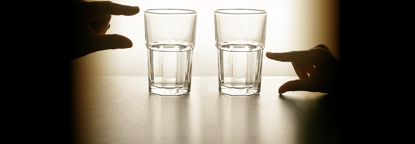 comparing two half full glasses