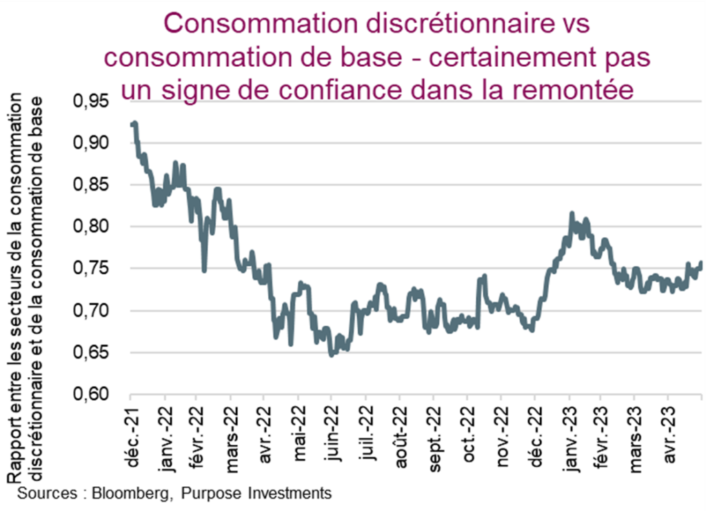 Consommation discrétionnaire vs consommation de base - certainement pas un signe de confiance dans la remontée