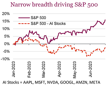 Narrow breadth driving S&P 500