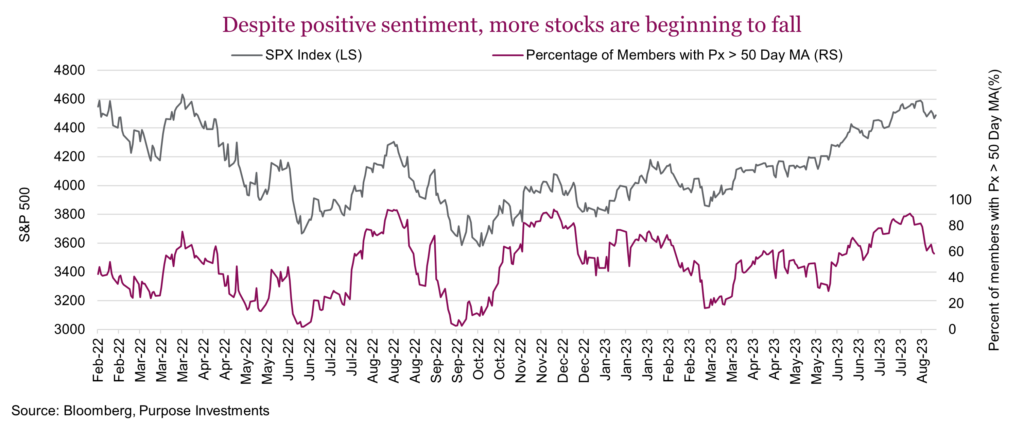 Despite positive sentiment, more stocks are beginning to fall