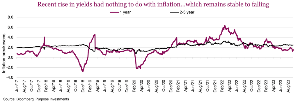 Recent rise in yields had nothing to do with inflation...which remains stable to falling