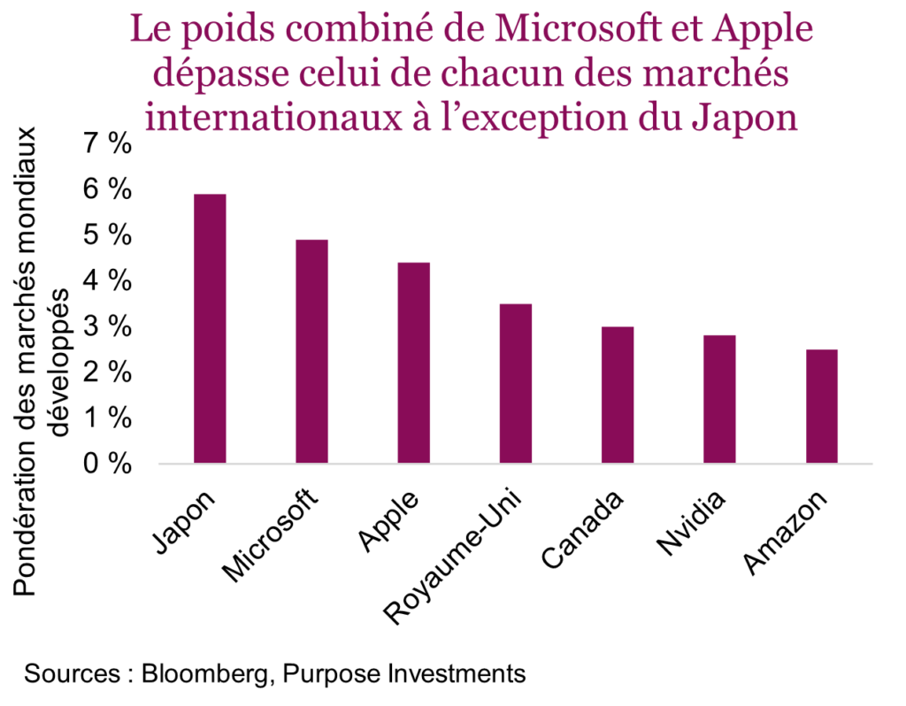 Le poids combiné de Microsoft et Apple dépasse celui de chacun des marchés internationaux à l’exception du Japon