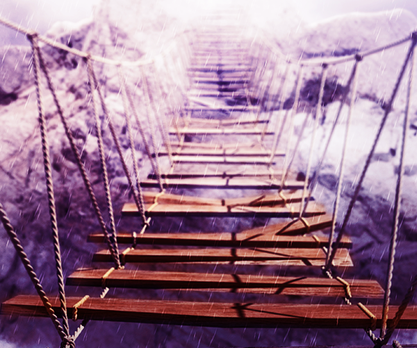 fragile and risky rope suspension bridge