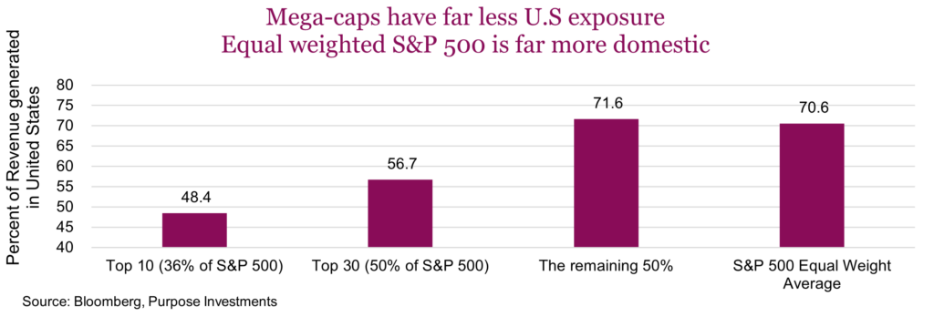 Mega-caps have far less U.S exposure - Equal weighted S&P 500 is far more domestic