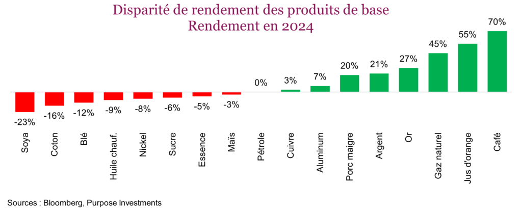 Disparité de rendement des produits de base
Rendement en 2024