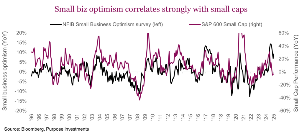 Small biz optimism correlates strongly with small caps