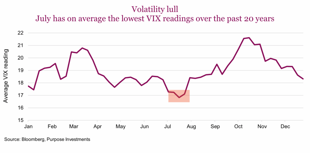 Volatility lull - July has on average the lowest VIX readings over the past 20 years