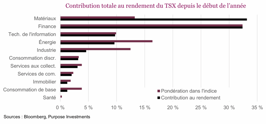 Contribution totale au rendement du TSX depuis le début de l’année