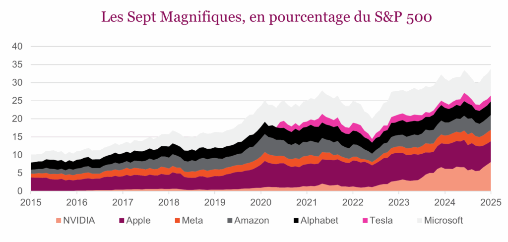 Les Sept Magnifiques, en pourcentage du S&P 500