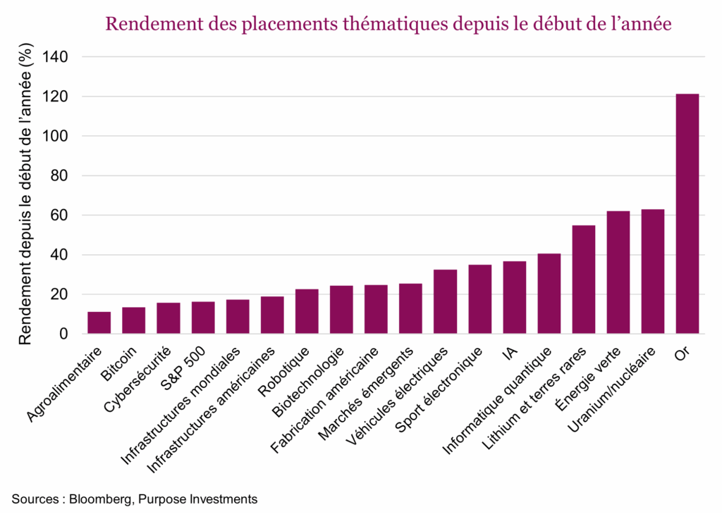 Rendement des placements thématiques depuis le début de l’année