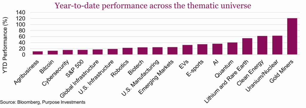 Year-to-date performance across the thematic universe