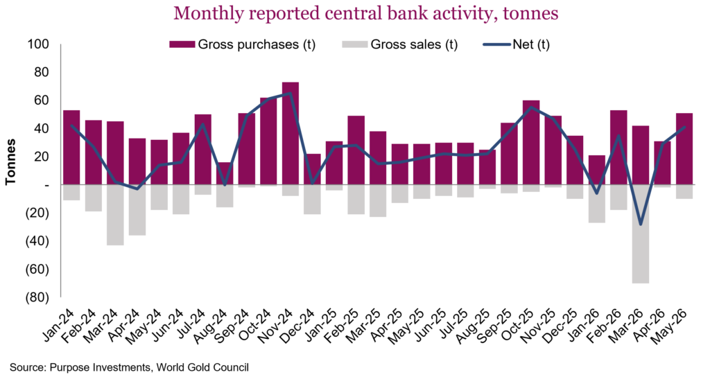 Monthly reported central bank activity, tonnes