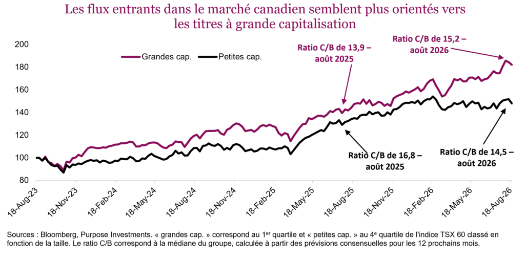 Les flux entrants dans le marché canadien semblent plus orientés vers les titres à grande capitalisation